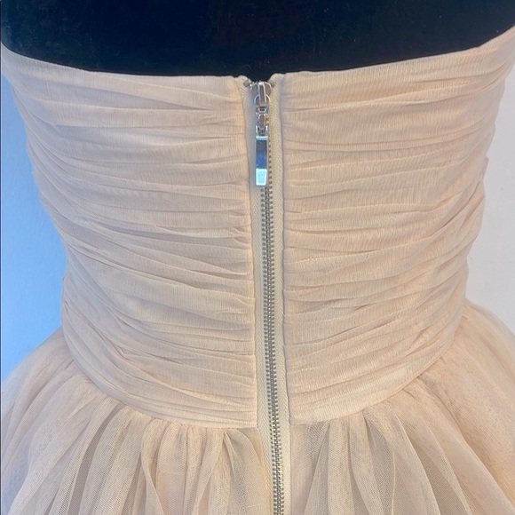 Forever 21 Strapless Nude Tulle Mini Dress Size Small Ruched Bodice Cocktail - Picture 6 of 7